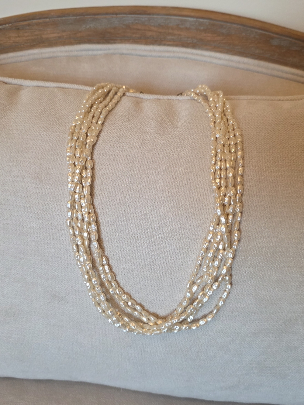 Multi Strand Faux Pearl Necklace Ivory Layered Classic